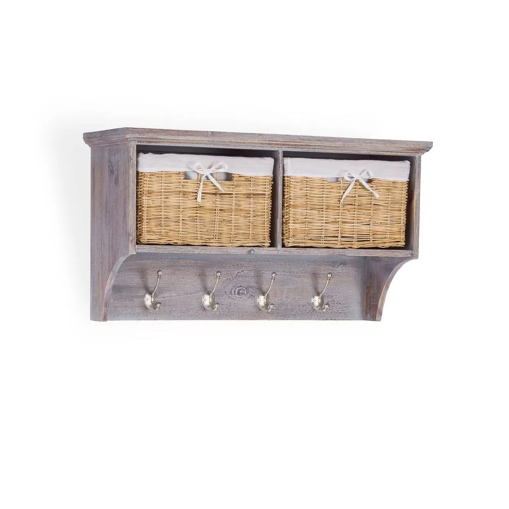 Statement Furniture Tetbury Acacia Wood Coat Rack / Shelf with Storage Baskets - Small in Brown 4