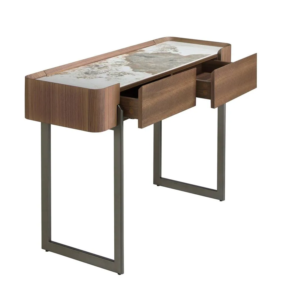 Angel Cerda Walnut-Veneer Console Table with White Porcelain in Brown 6