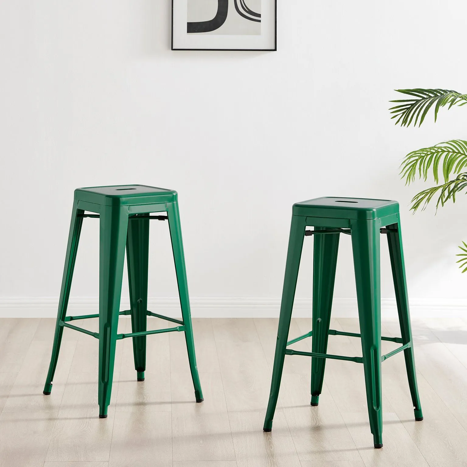 FurnitureboxUK Set of 2 Colton 'Tolix' Style Metal Stackable Retro Industrial Bar Stools in Green 6