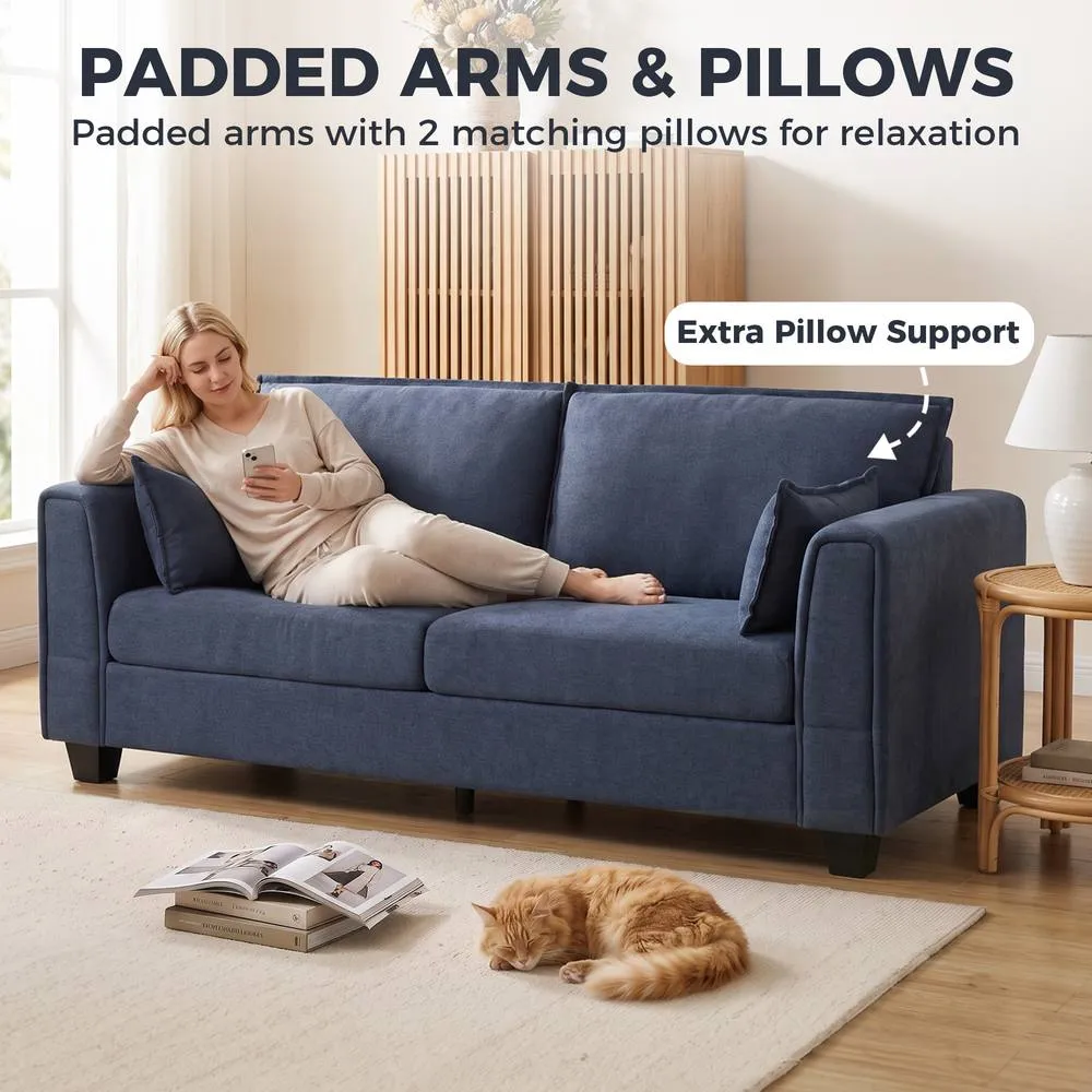 HOMCOM 3 Seater Sofa, Linen Upholstered Sofa with Spring Cushions in Dark Blue 6