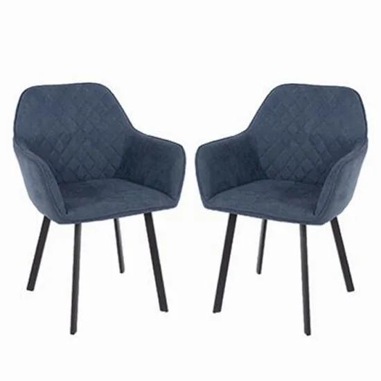 Arturo Blue Fabric Dining Armchair With Black Metal Leg In Pair
