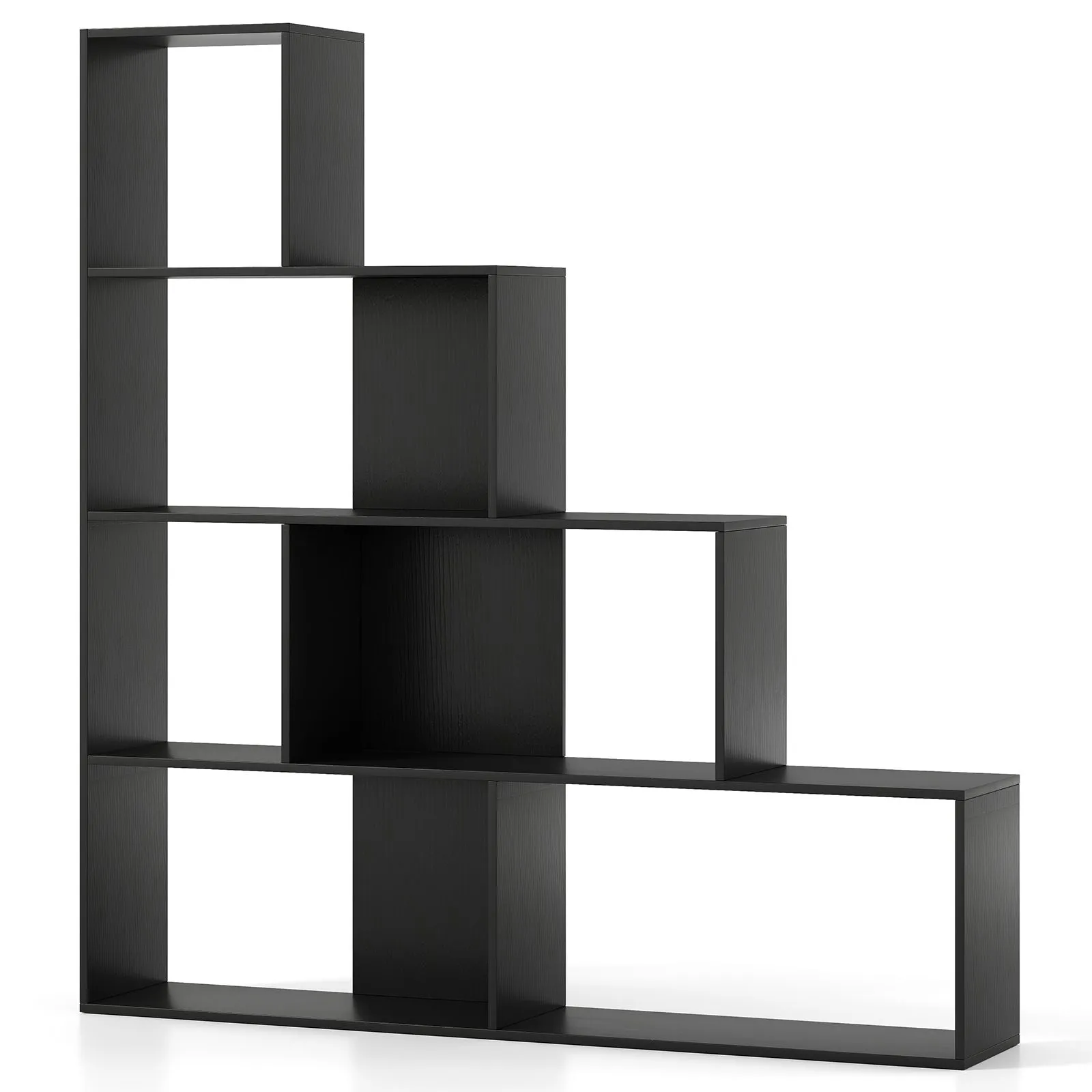 Costway 4-Tier Stepped Bookshelf Modern Ladder Bookcase w/6 Storage Cubes in Black 1