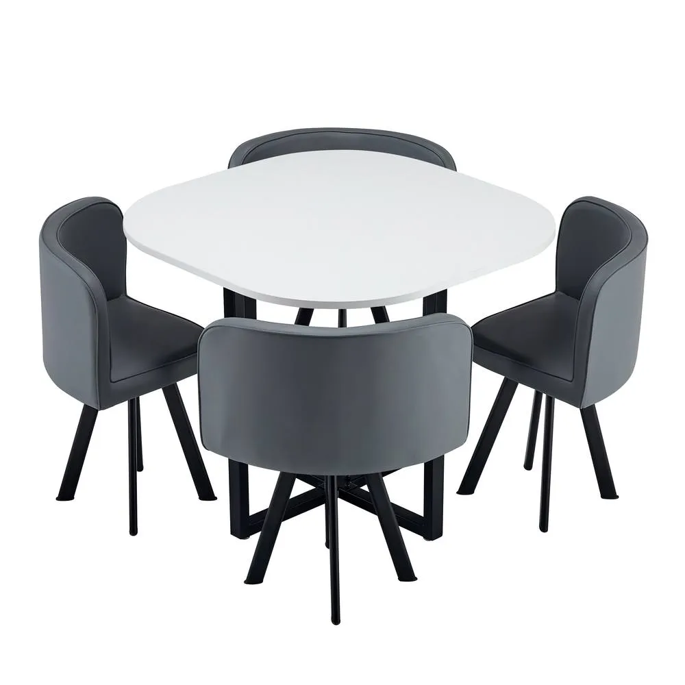 Comfy Living Ltd White 90cm Square Dining Table Set with 4 Grey Chairs 4