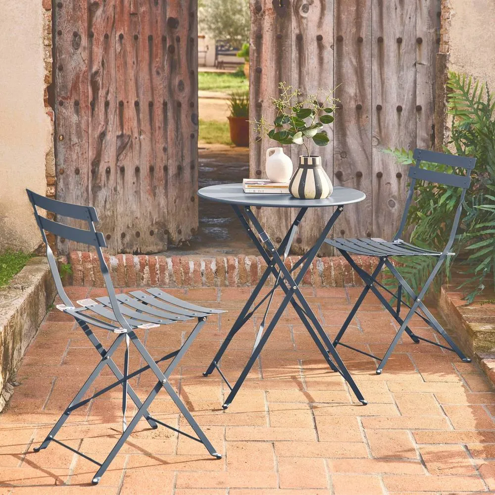 sweeek Round folding metal bistro garden table with 2 chairs in Grey 3