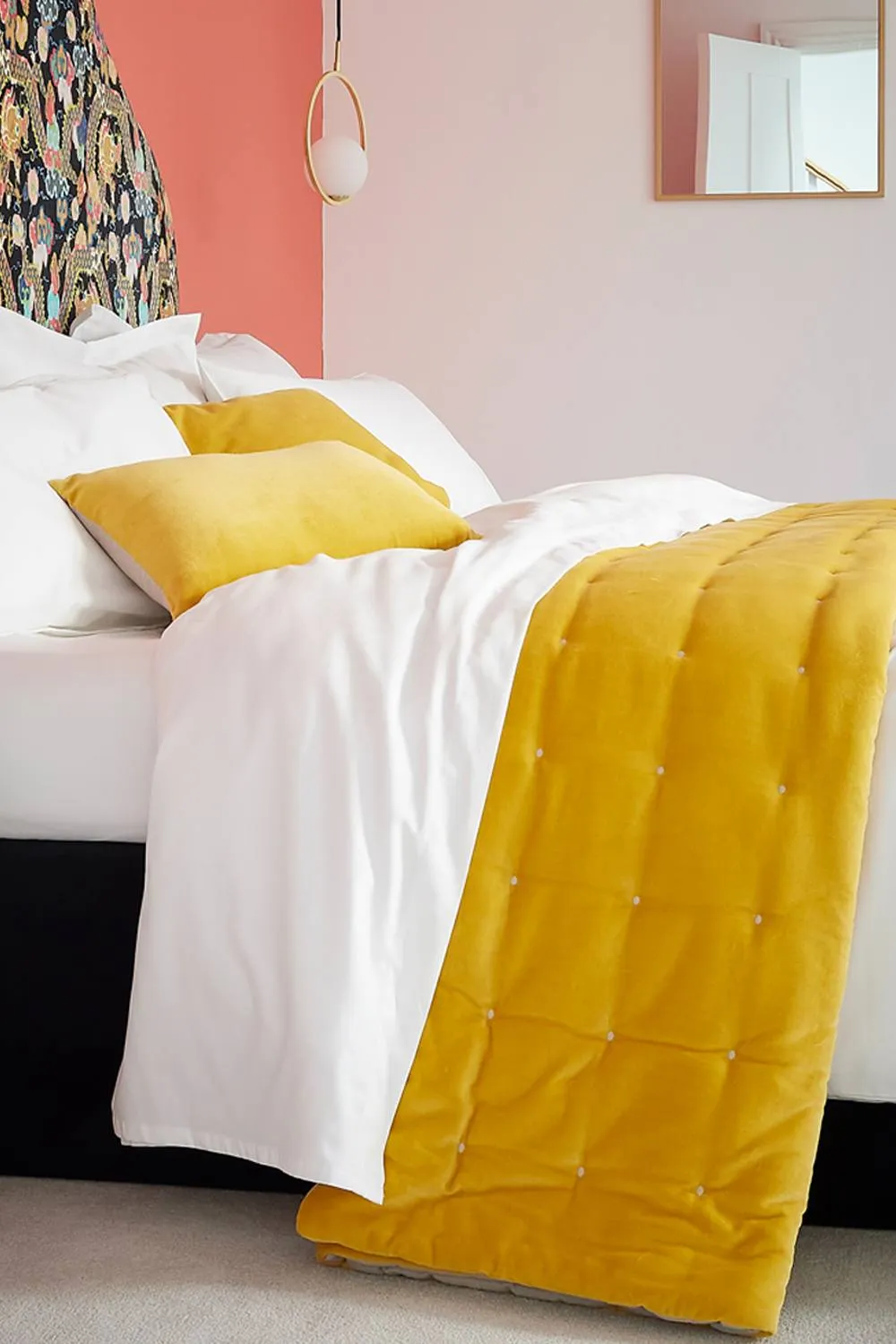 CHRISTY Luxury Quilted Velvet 'Jaipur' Throw in Yellow