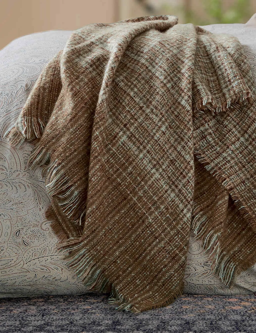 Bedeck of Belfast Woven Osanna Tasselled Throw Brown Mix
