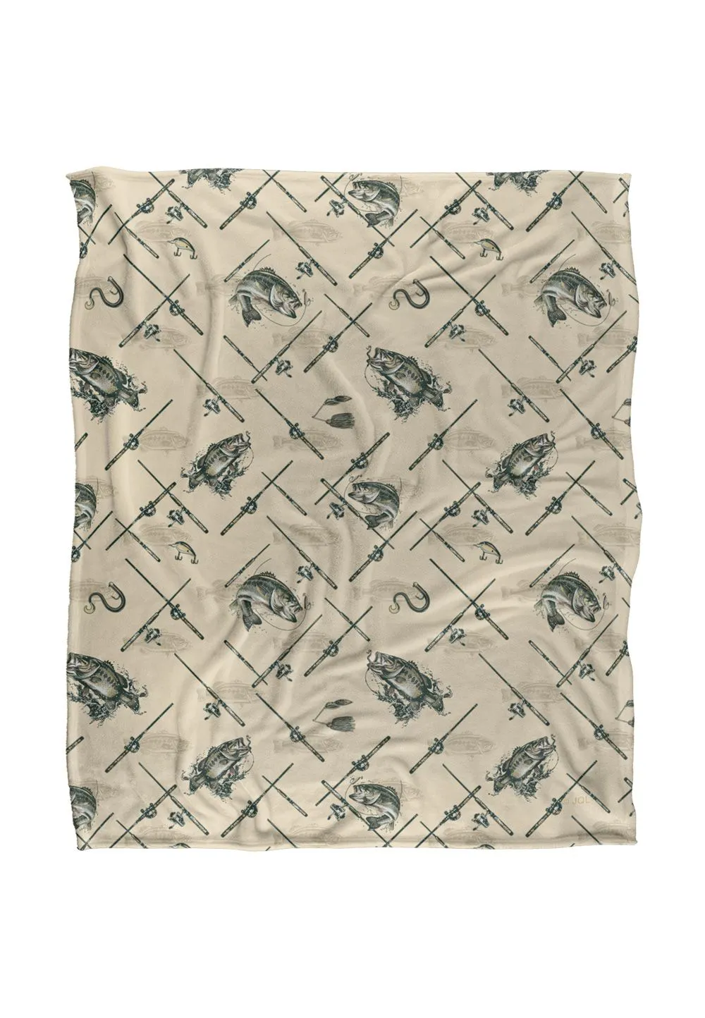 JQ Licensing Action Bass Fishing Pattern Silky Touch Super Soft Throw Blanket 152 X 127 cm in White