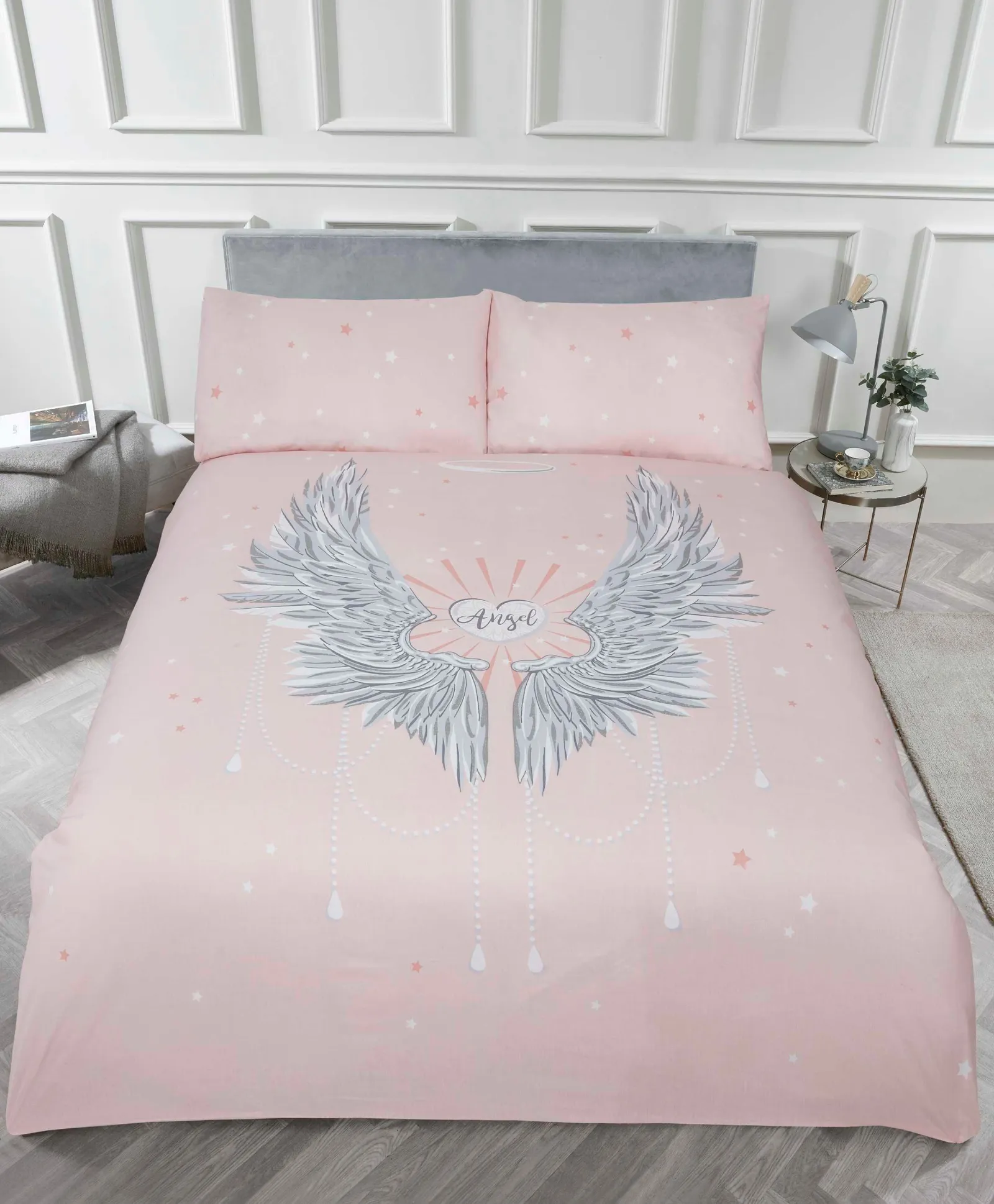 Rapport Home Angel Wings Polycotton Duvet Cover Set with Pillowcase in Dusty Pink
