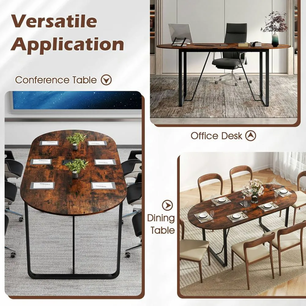 Costway 180 CM Executive Table Oval Home Office Table w/Metal Frame-Brown in Brown 2