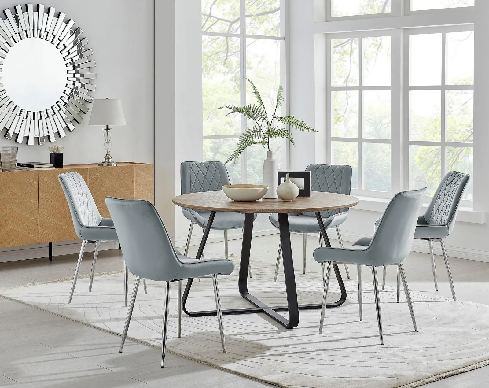 FurnitureboxUK Santorini Brown Round Dining Table & 4/6 Pesaro Silver Leg Chairs in Grey 1