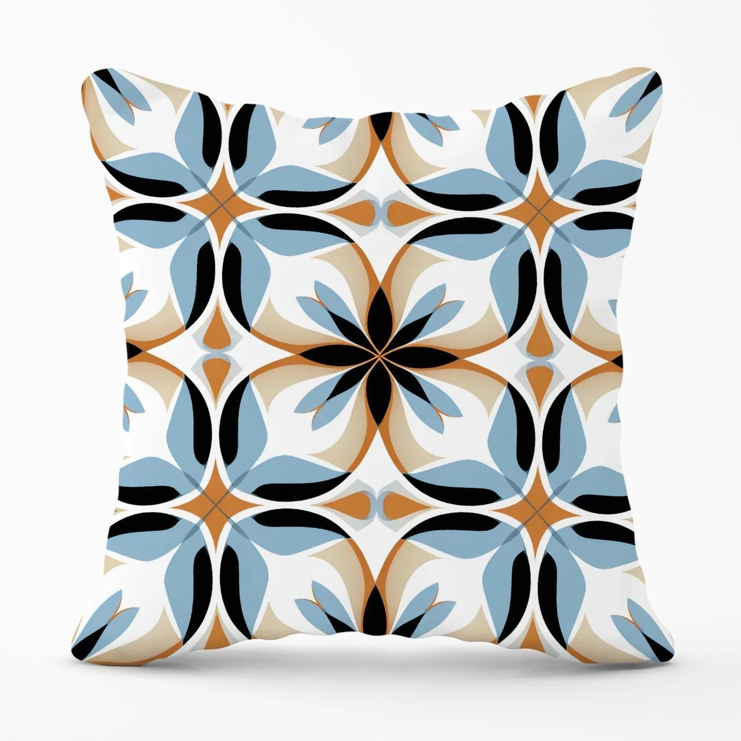 Warren Reed - Designer White Brown & Blue Geometric Pattern Outdoor Cushion