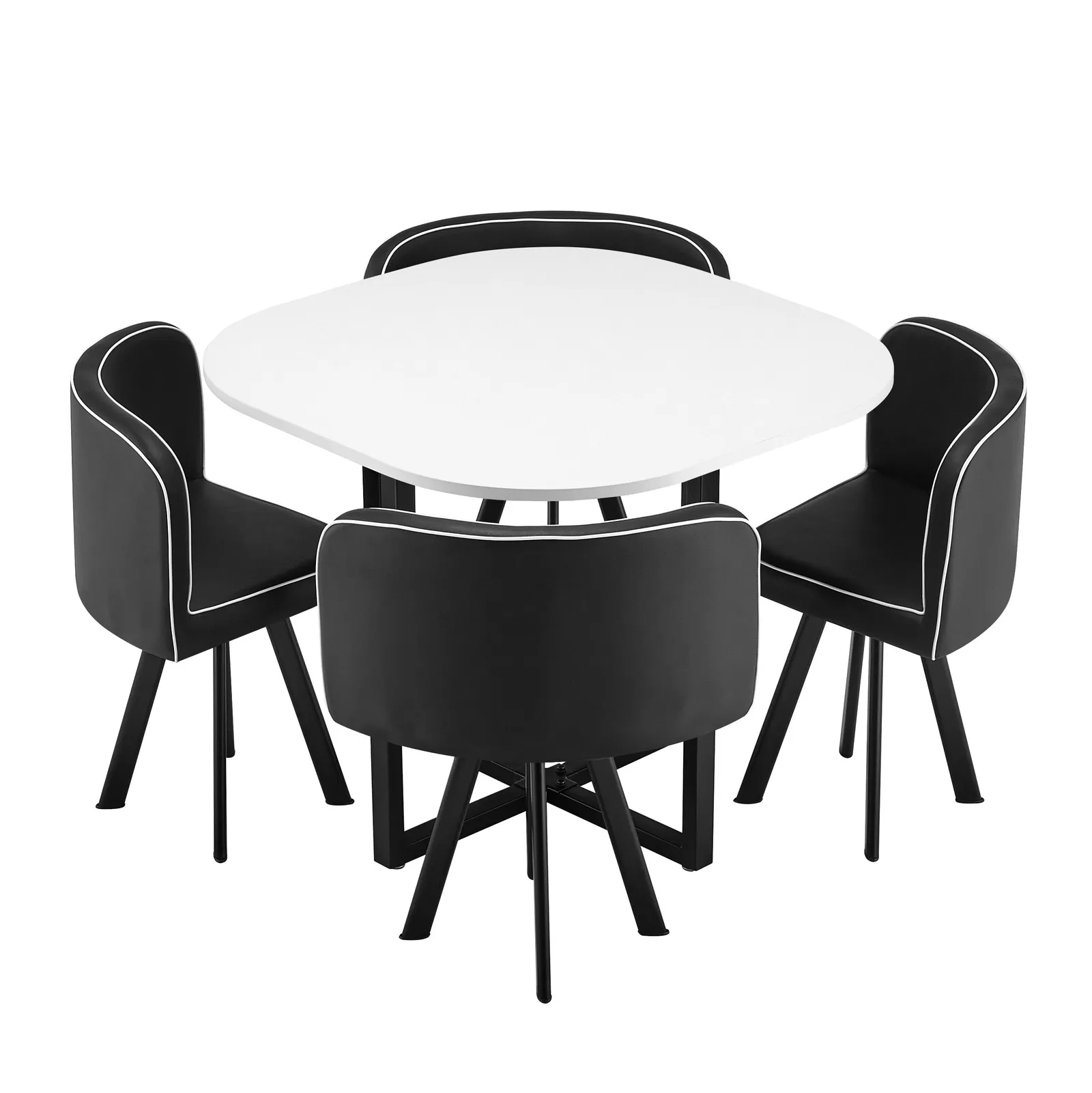 Comfy Living Ltd White 90cm Square Dining Table Set with 4 Black Chairs 4