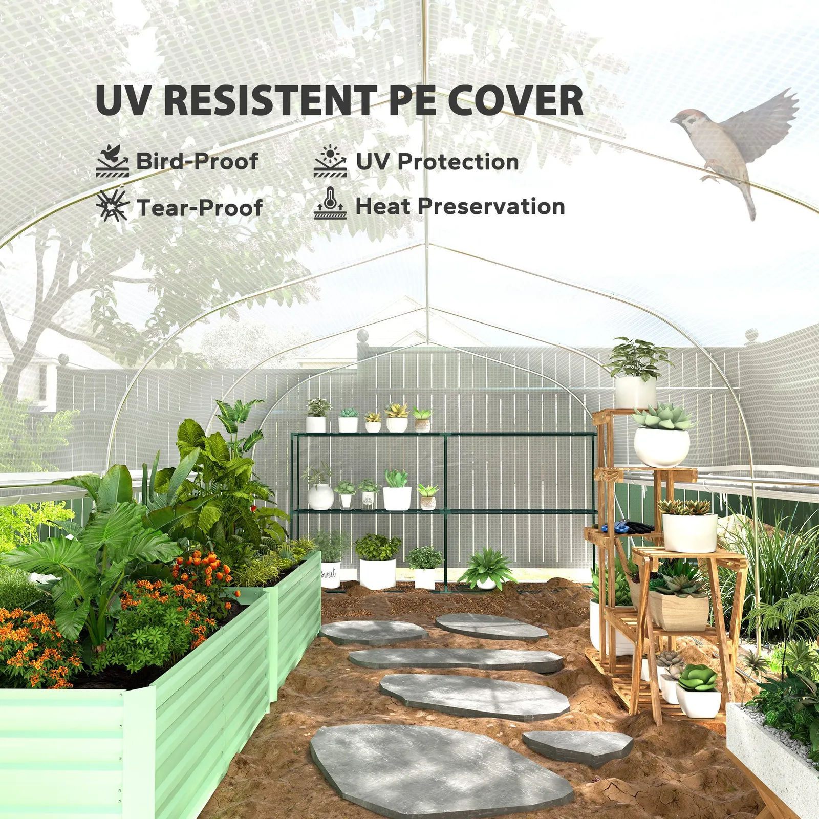 OUTSUNNY Polytunnel Greenhouse W/ Roll-up Sidewalls, Mesh Door, 6 x 3 x 2m in White 6
