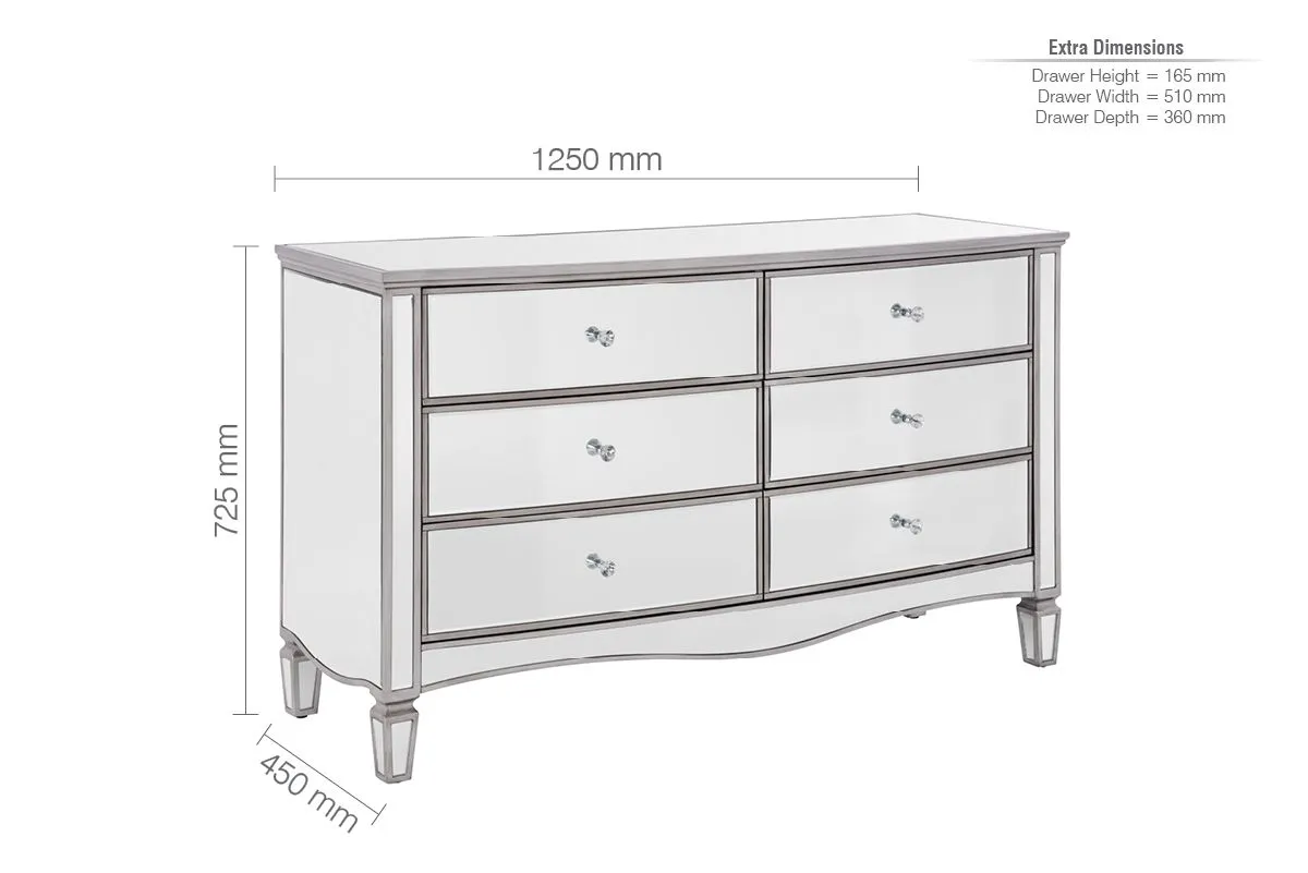 Birlea Elysee 6 Drawer Wide Chest Mirrored in Silver 6
