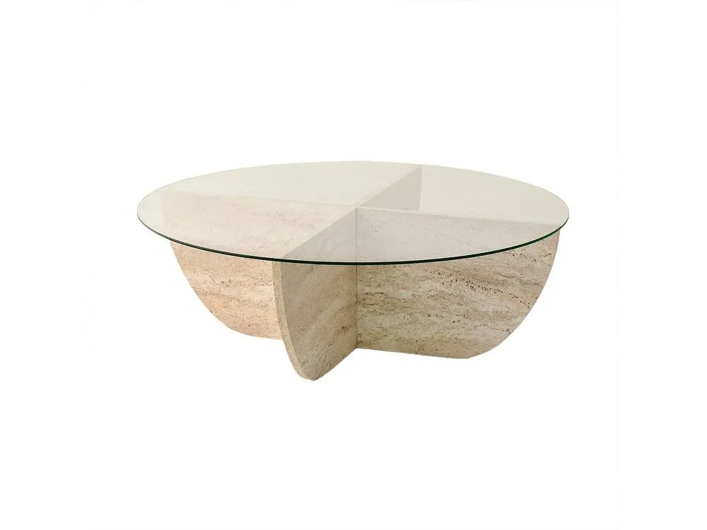 Vente-unique Tempered Glass Coffee Table - Travertine Effect & Clear - AYSUN 2