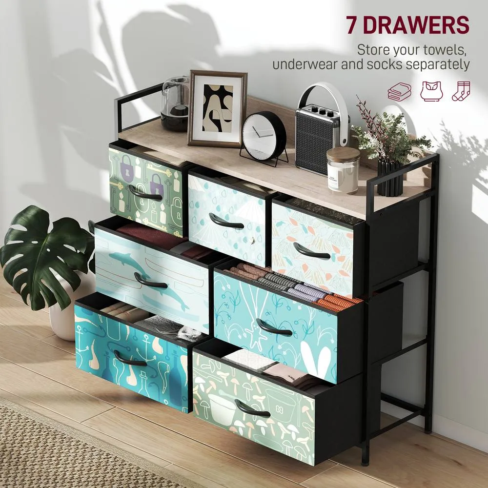HOMCOM Chest of Drawers for Bedroom, Fabric Dresser with Shelf in Blue 4