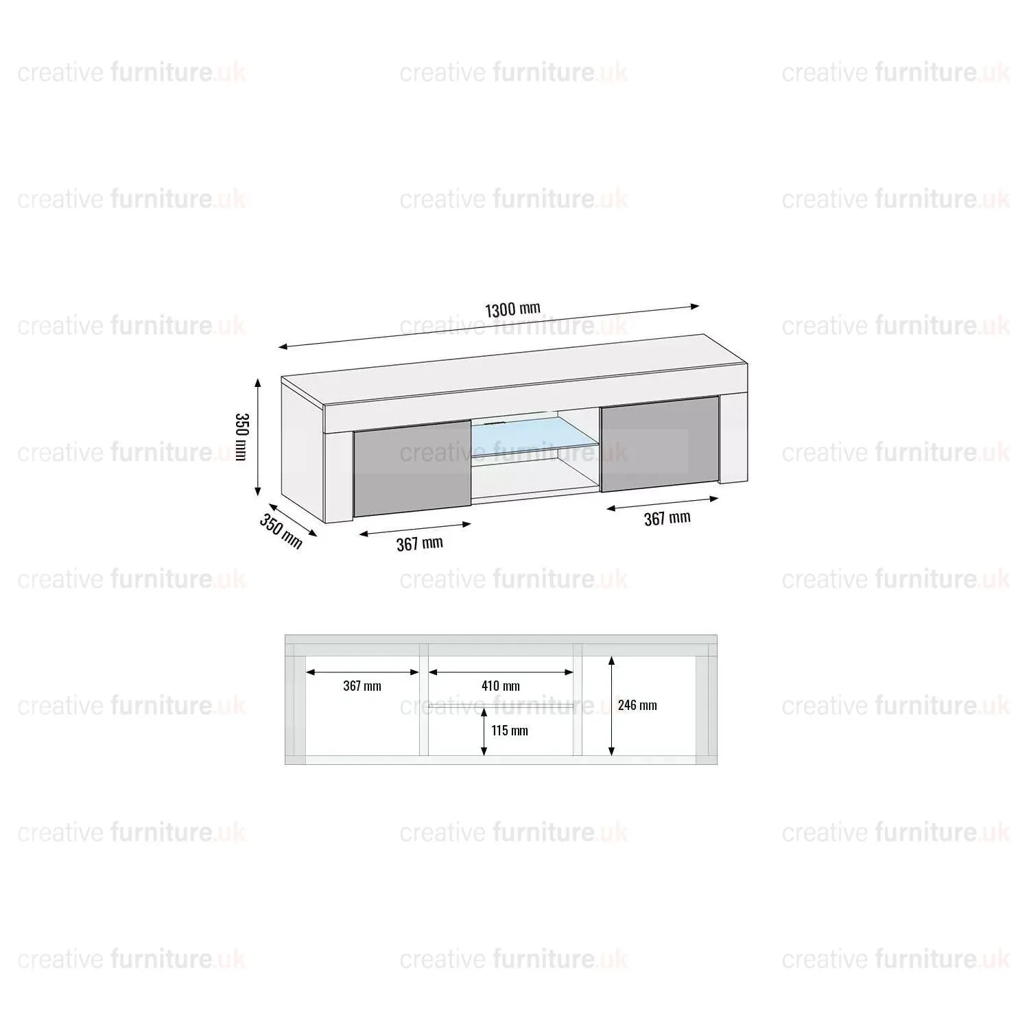 Creative Furniture TV Unit 130cm Modern - Dark Grey with High Gloss Doors 4