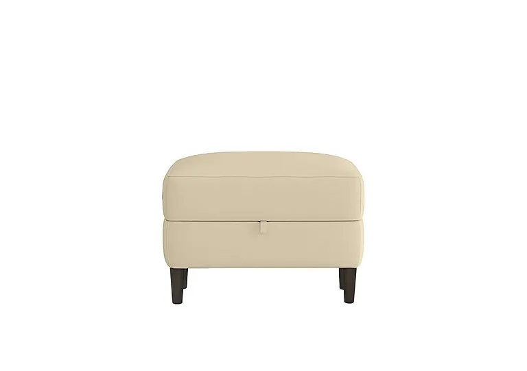 Uno Leather Storage Footstool - BV Bisque