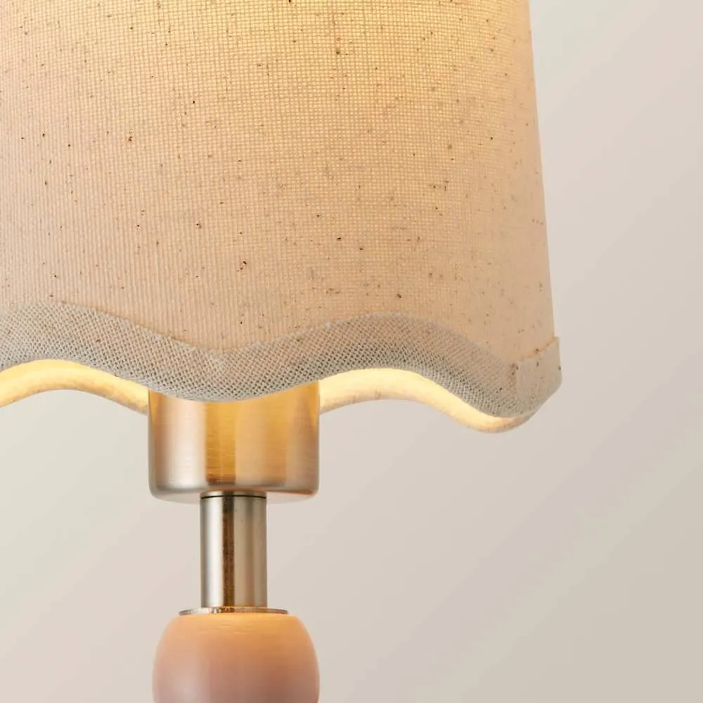 ValueLights Bobbins Pastel Bobble Wall Light & Natural Linen Trim Lamp Shade in Pale Pink 4
