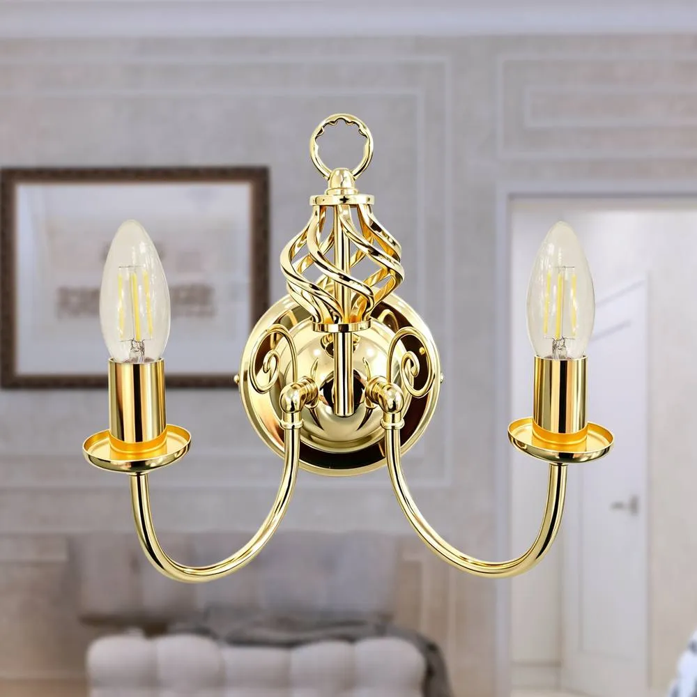 First Choice Lighting Set of 2 Barley Twist - Polished Brass Wall Lights in Gold 3