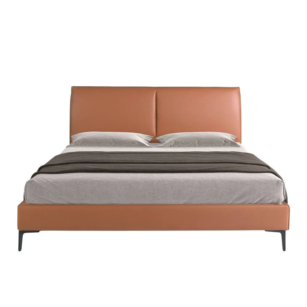 Angel Cerda Brown Leatherette Double Bed Pine Base, Steel Legs 2