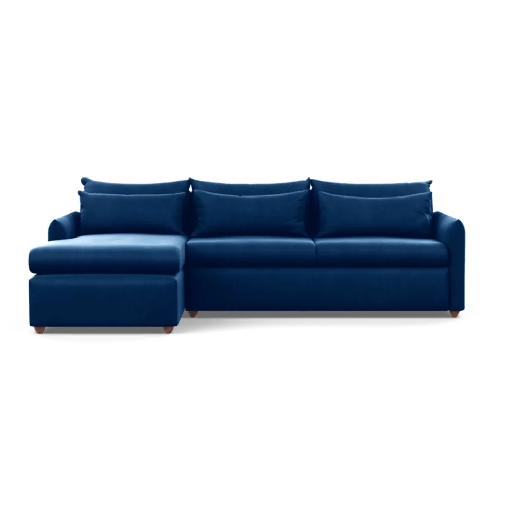 Heal's Pillow Large Left Hand Corner Chaise Velvet Petrol Chestnut Stain Feet