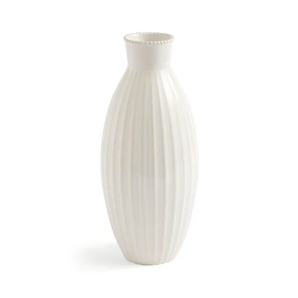 Ceramic Ribbed Vase with Beaded Edge 3