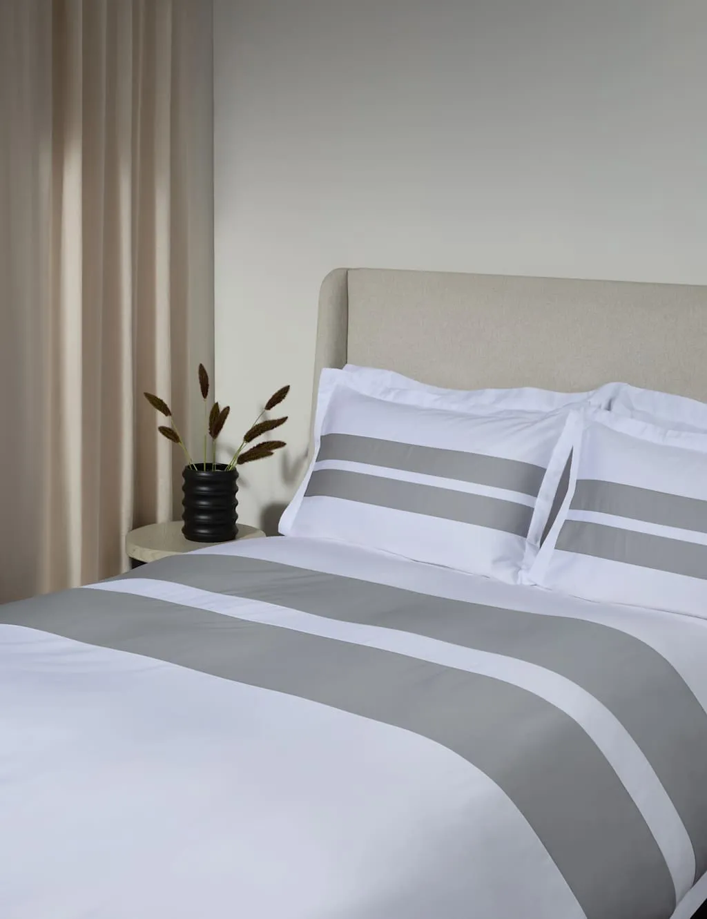 M&S X Kelly Hoppen Sateen Stripe Bedding Set Grey Mix