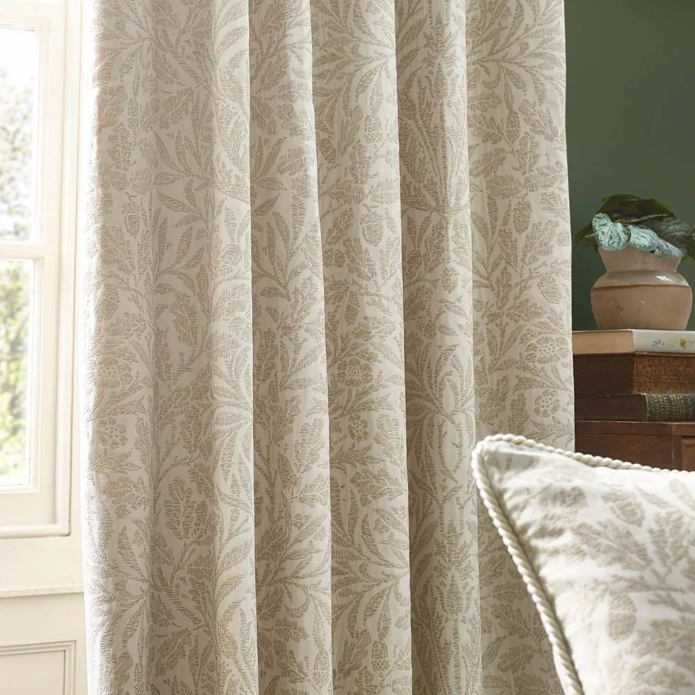 Morris & Co Acorn Tonal Fully Lined Matt Jacquard Pencil Pleat Curtains in Ivory 5