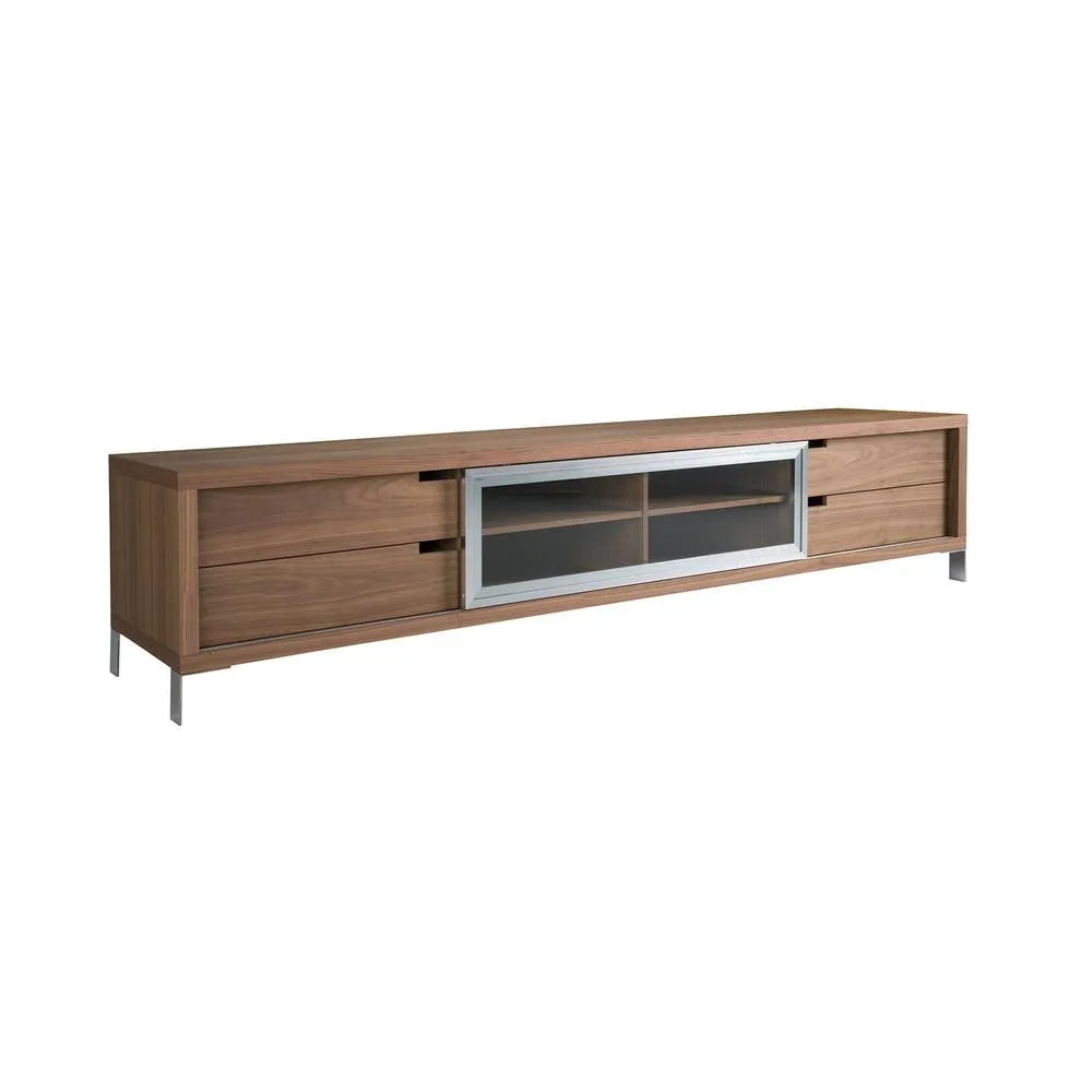 Angel Cerda Walnut Veneer TV Stand with Chromed Stainless Steel in Brown
