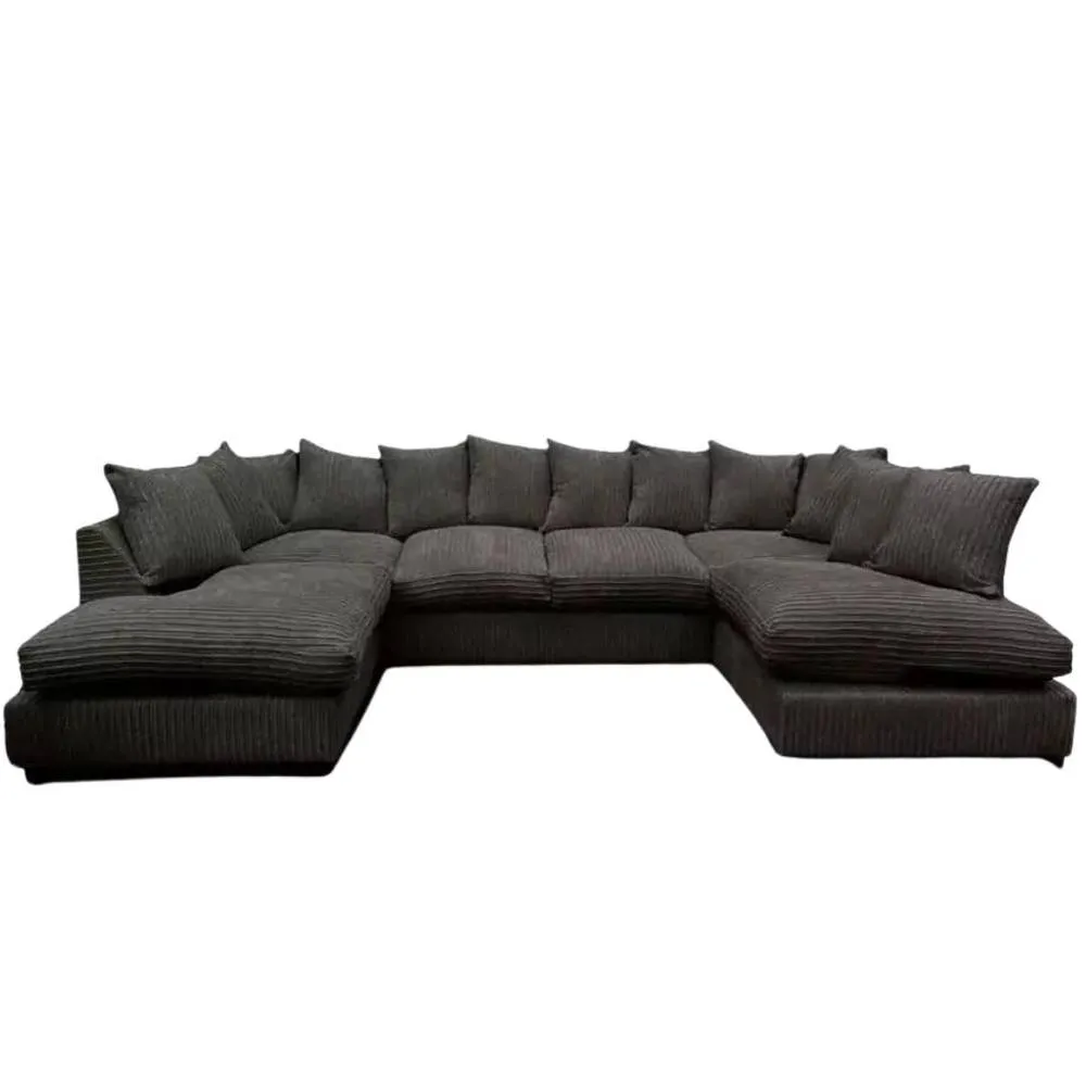 Bliss Furniture Jumbo Cord U-Shaped Scatter Back Sofa Black Modern Design, Super Comfy