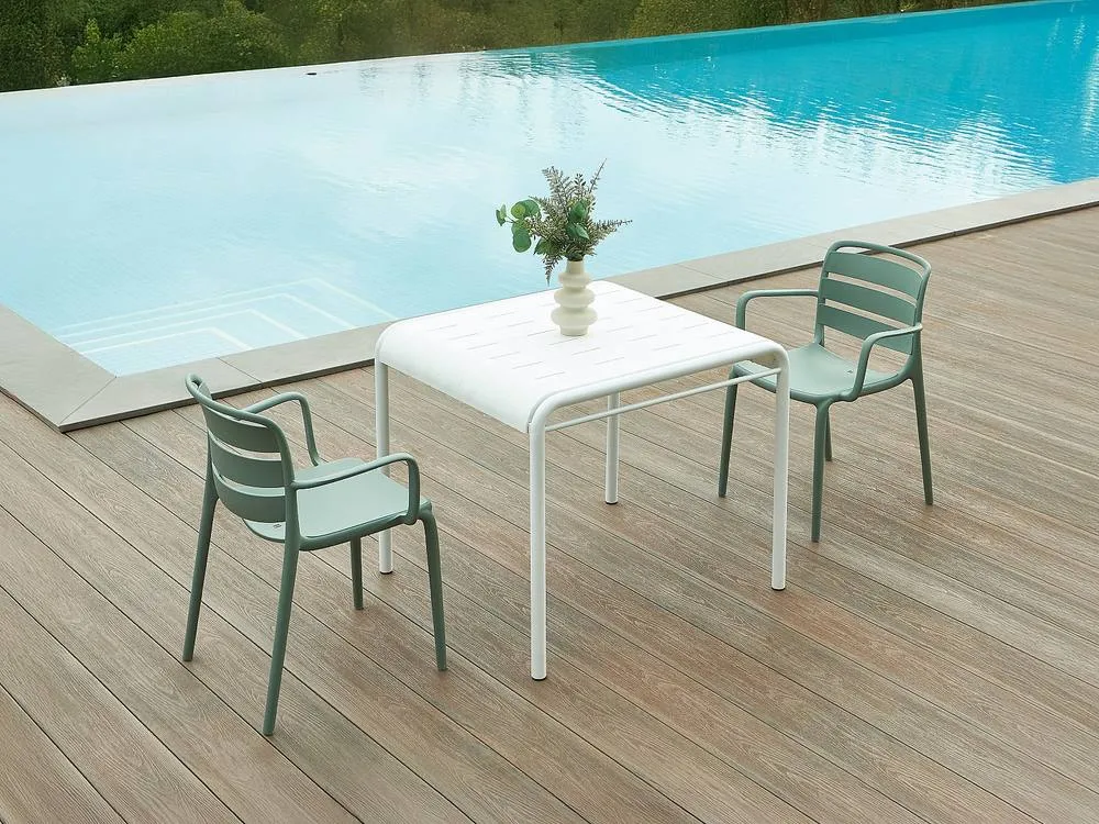 Vente-unique Garden Dining Set In Polypropylene: A Table W.90 Cm & 2 Stackable in Khaki