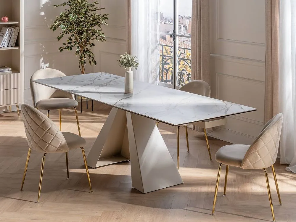 Vente-unique Extendable Dining Table for 6 To 10 People - Ceramic & Metal in Beige 6