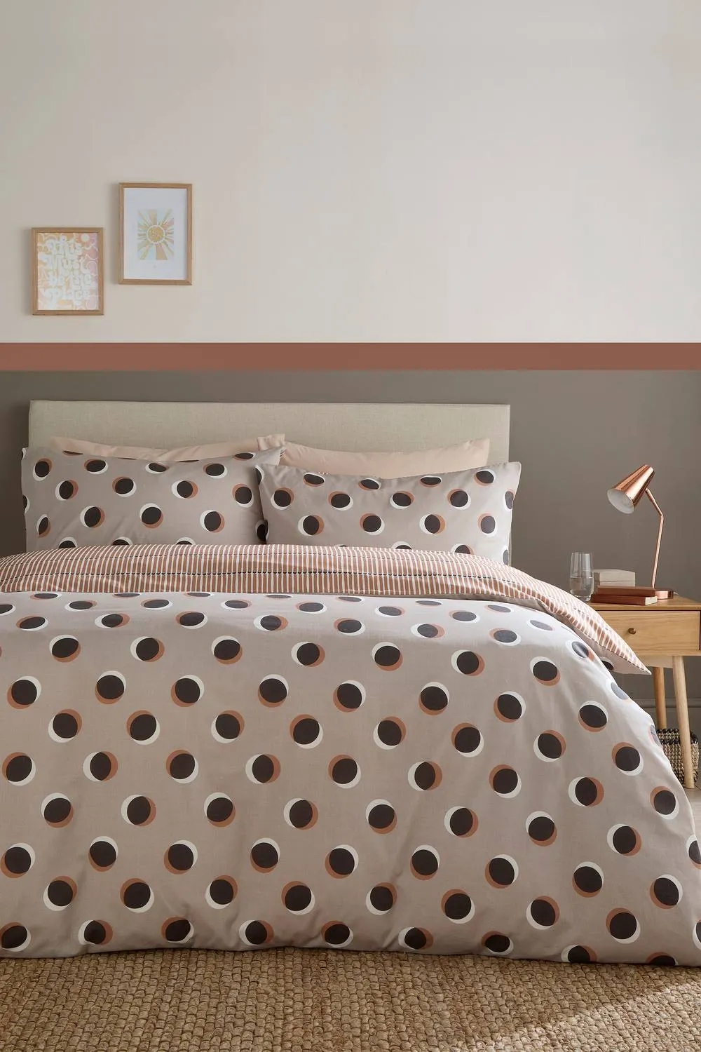 Fusion 'Polka Spot' All Over Spot Print Duvet Cover Set in Natural 1