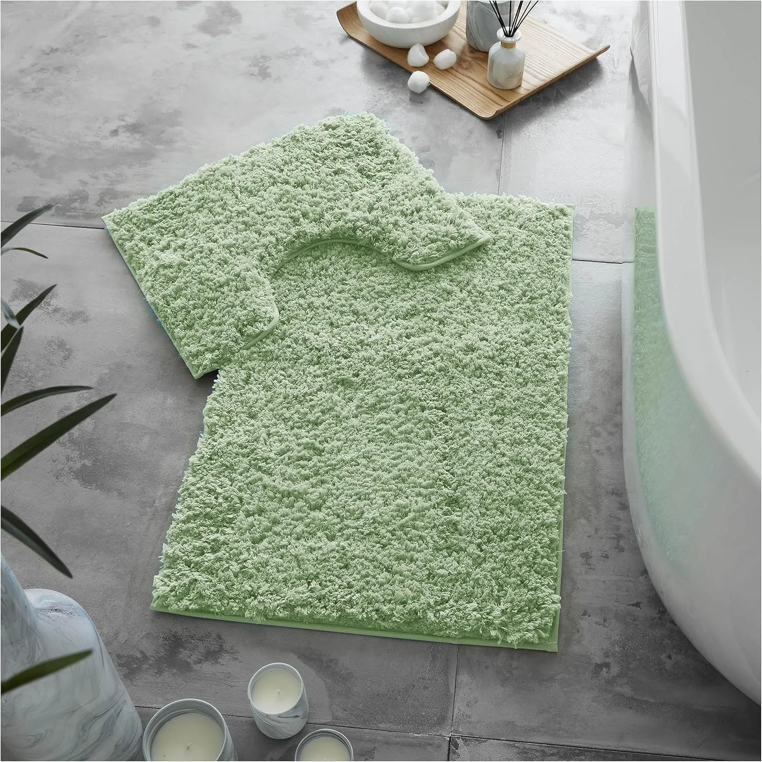 GAVENO CAVAILIA 2 Piece Zero Twist Bath Mat Set in Light Green