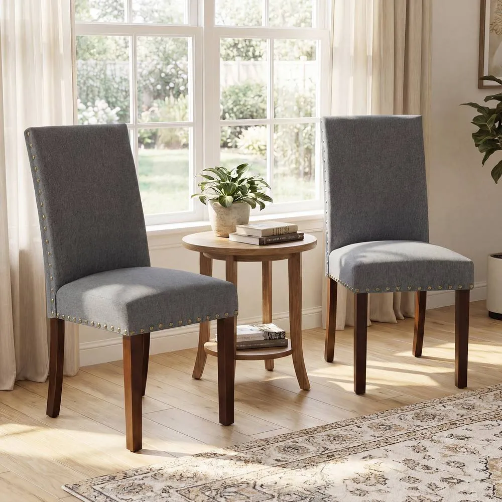 Costway Set of 2 Dining Chairs Upholstered Dinner Chairs w/ High Back in Grey 3