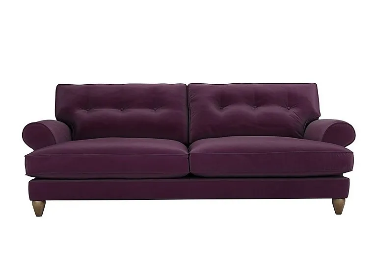 Bronwyn 4 Seater Fabric Classic Back Fibre Fill Sofa with Washed Oak Feet - Frosted Grape