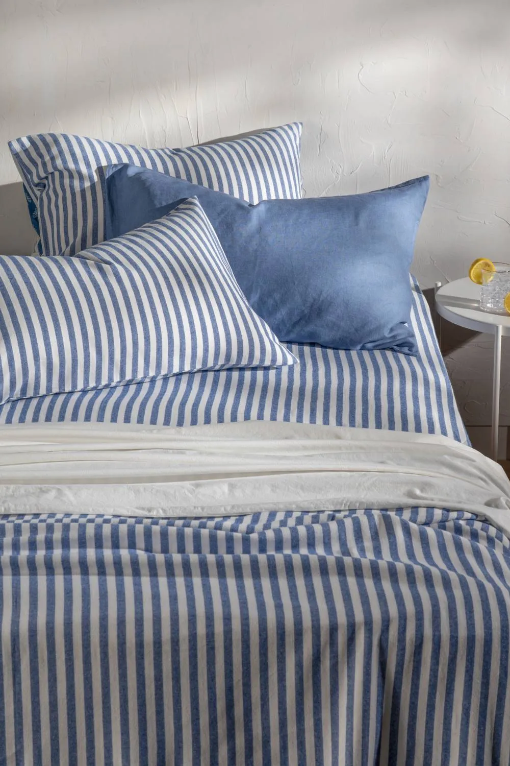Soak&Sleep Mediterranean Blue Herringbone Stripe Cotton 30cm Fitted Sheet 4