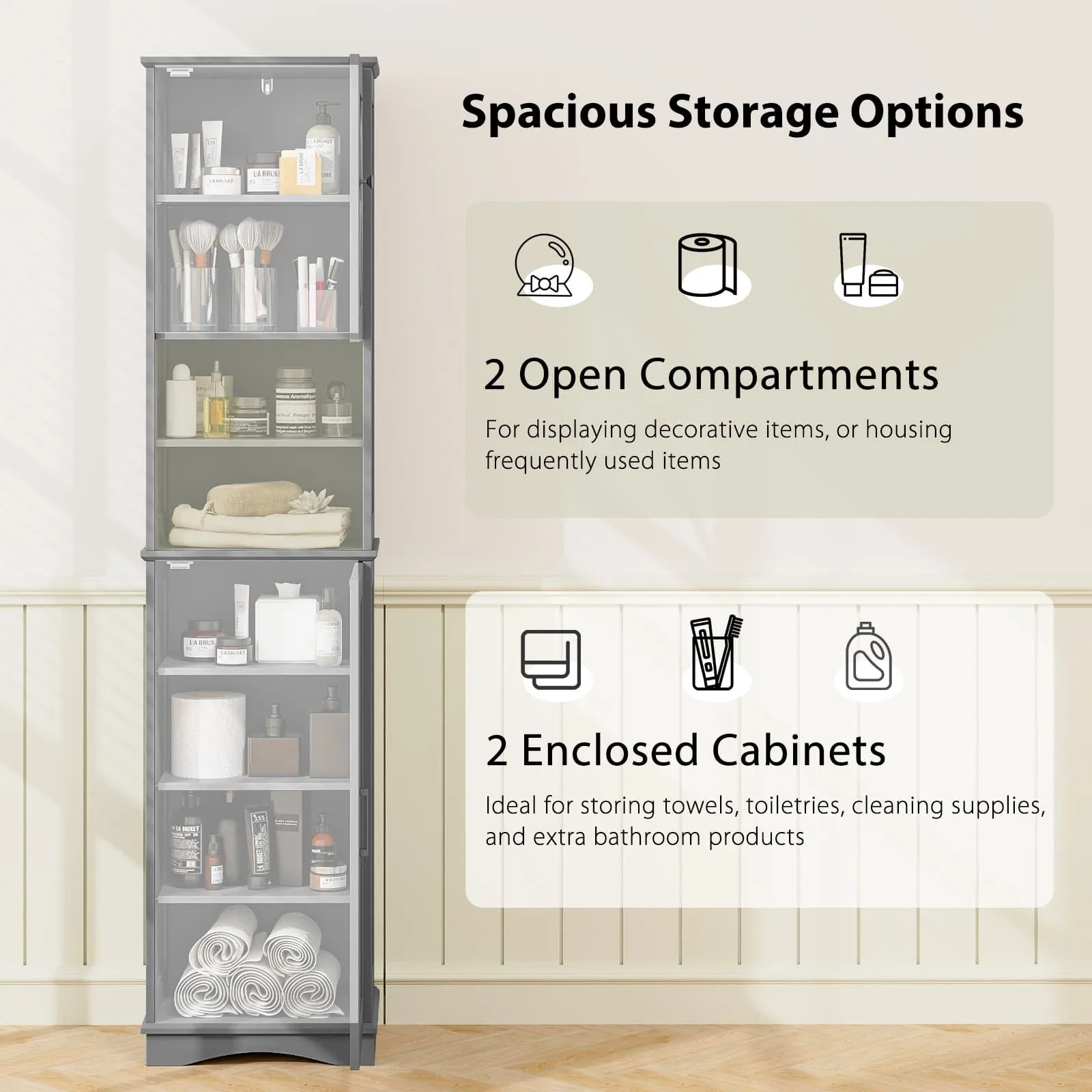 Costway 67" Tall Bathroom Cabinet Freestanding Storage Cabinet-Grey in Grey 3