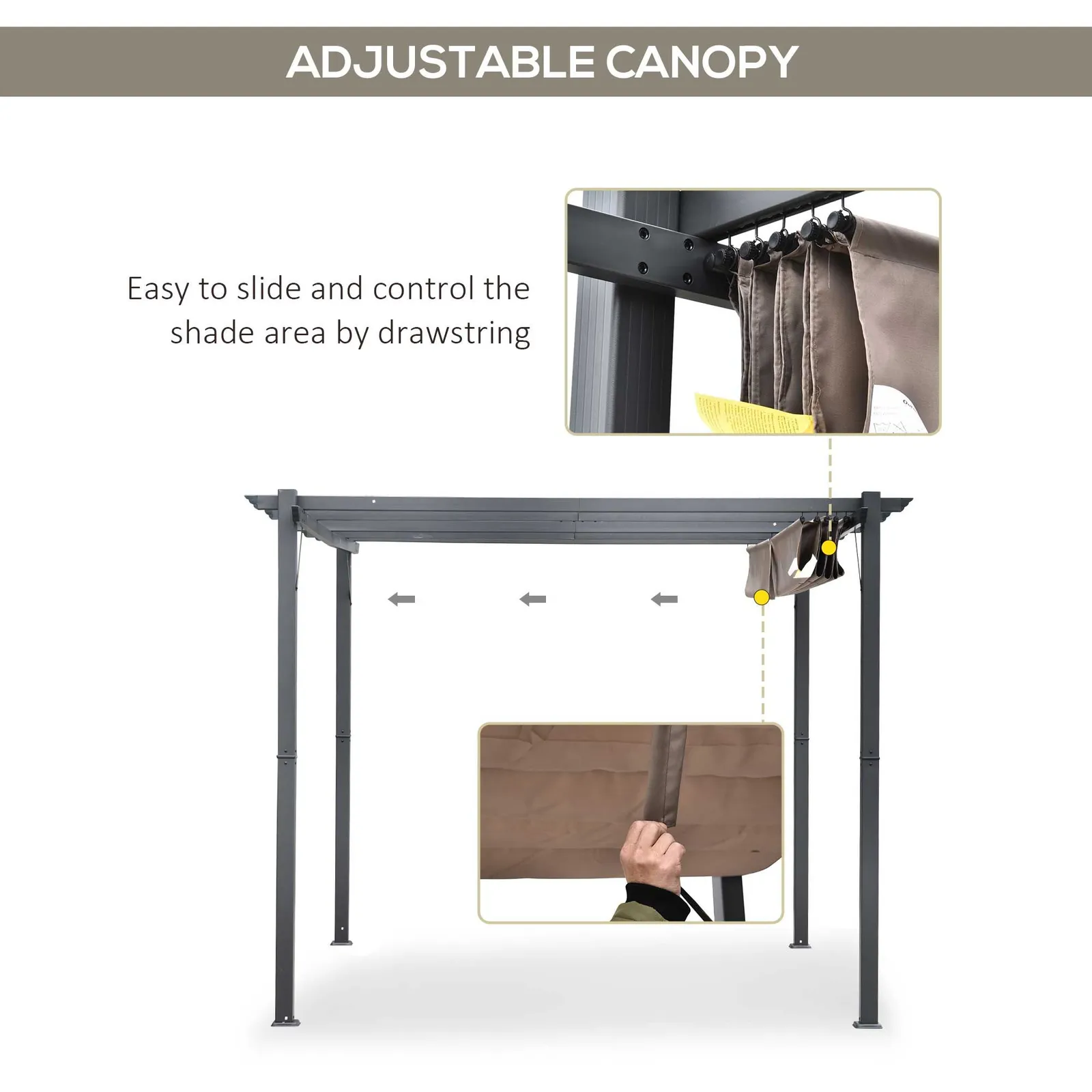 OUTSUNNY 3x3(m) Pergola Gazebo Sun Shade Shelter Aluminium Garden Canopy in Brown 6