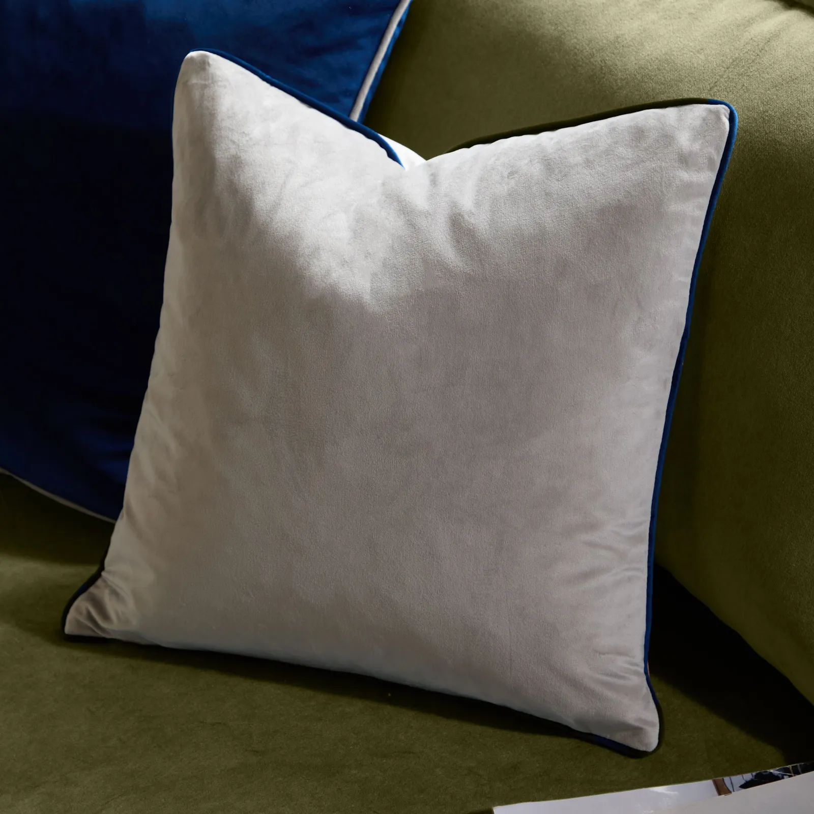 Furn Meridian Velvet Piped Cushion in Silver
