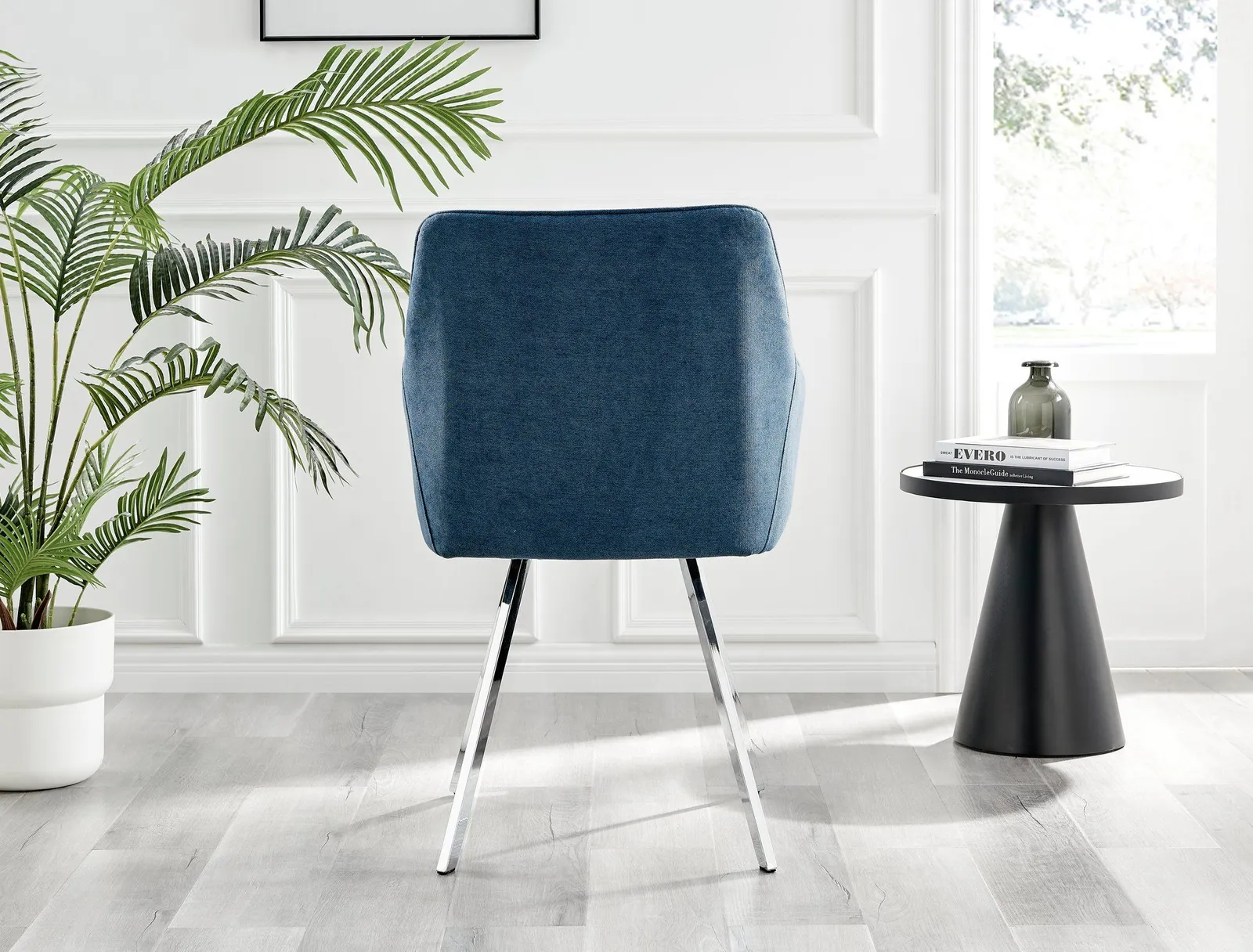 FurnitureboxUK Set of 2 Falun Deep Padded Dining Chairs Upholstered in Soft & Durable Fabric With Silver Chrome Legs in Blue 6