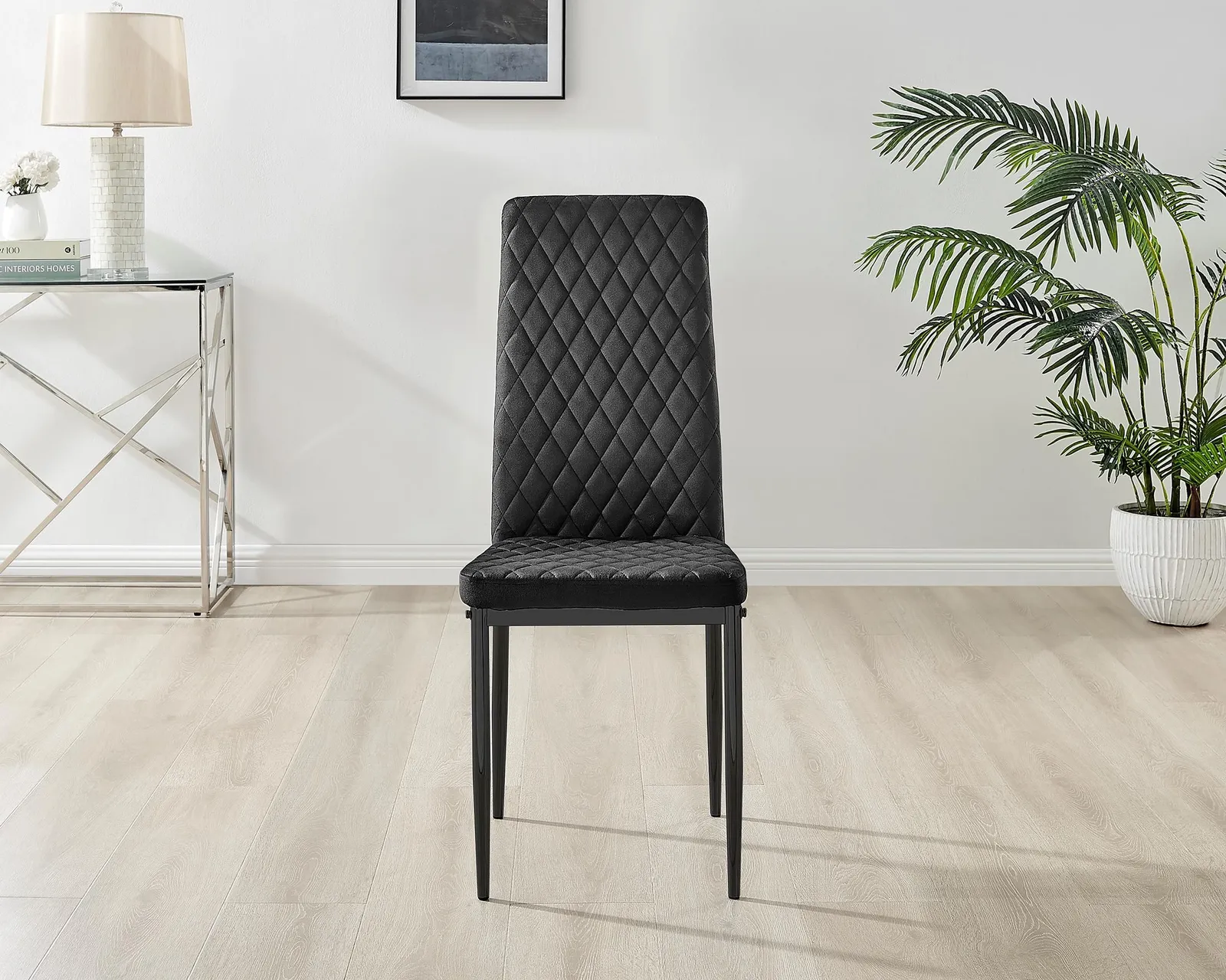 FurnitureboxUK Set of 6 Milan High Back Soft Touch Diamond Pattern Velvet Dining Chairs With Black Powder Coated Metal Legs 3
