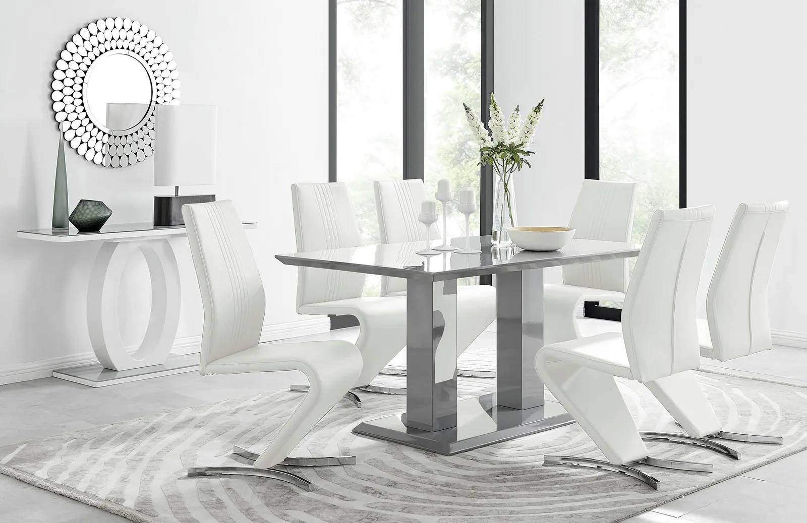 FurnitureboxUK Imperia 6 Grey Dining Table & 6 Willow Chairs in Off-White 1