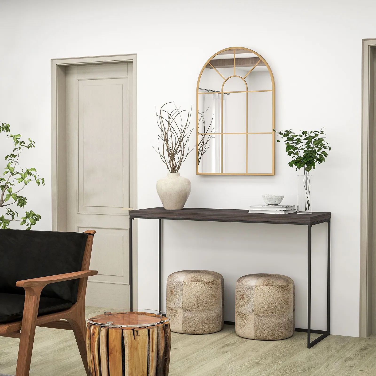 HOMCOM Modern Arched Window Wall Mirror for Bedroom, 91x60cm, Gold Tone 6