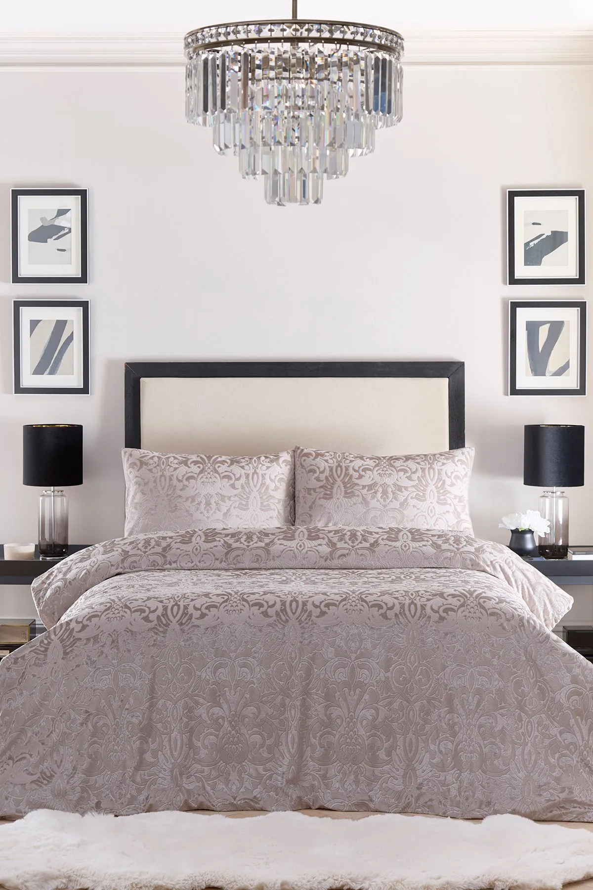 Laurence Llewelyn-Bowen 'Firenza' Damask Velvet Duvet Cover Set in Light Beige