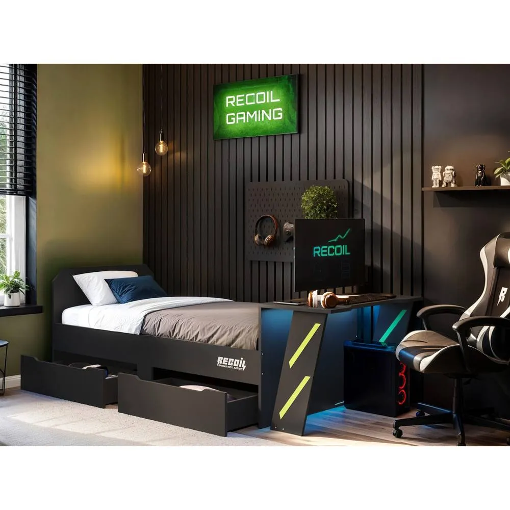 Flair Alister Gaming Single Bed with Desk Charcoal & Green