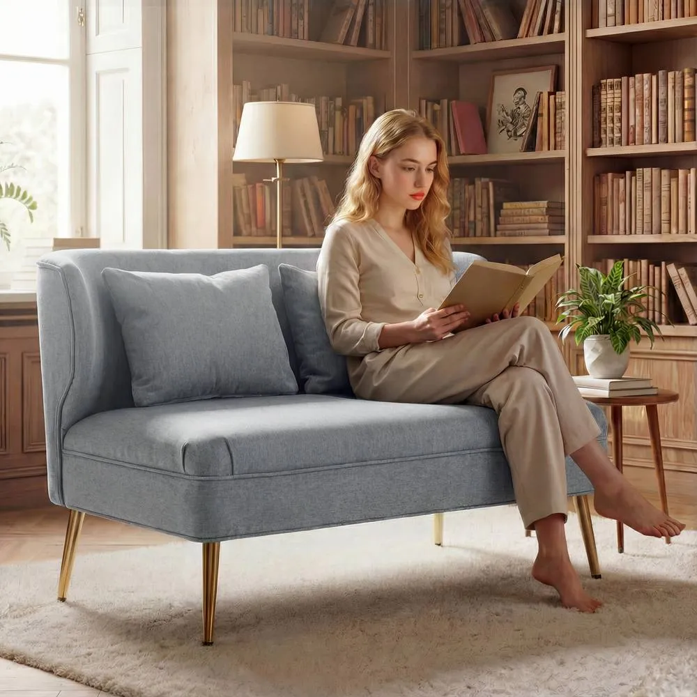 HOMCOM 2 Seater Sofa, Small Sofa with Wing Back, Thick Seat in Light Grey 1