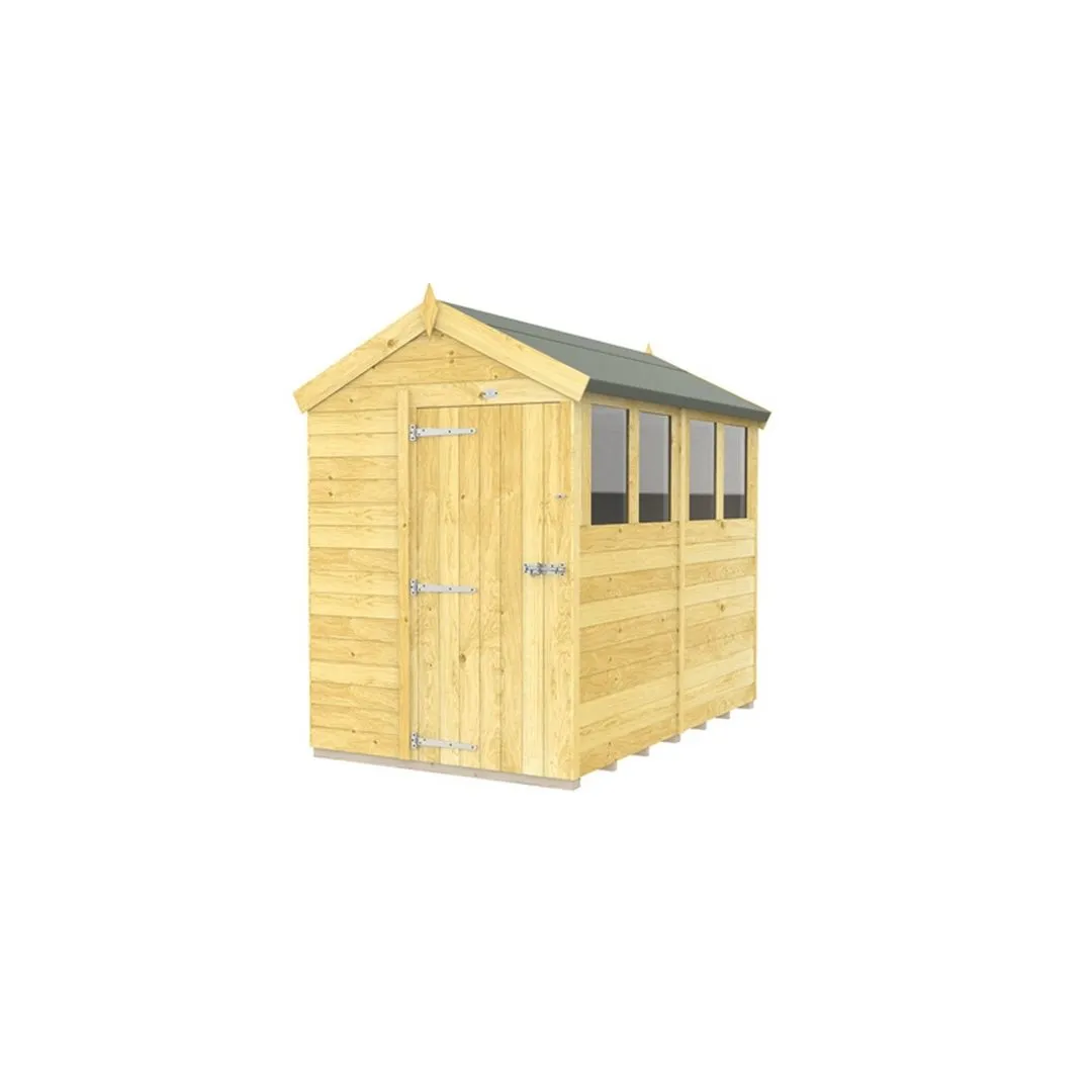 Buttercup Farm 5 x 8 Feet Apex Shed - Single Door W/ Windows - L243 x W147 x H217 cm in Brown