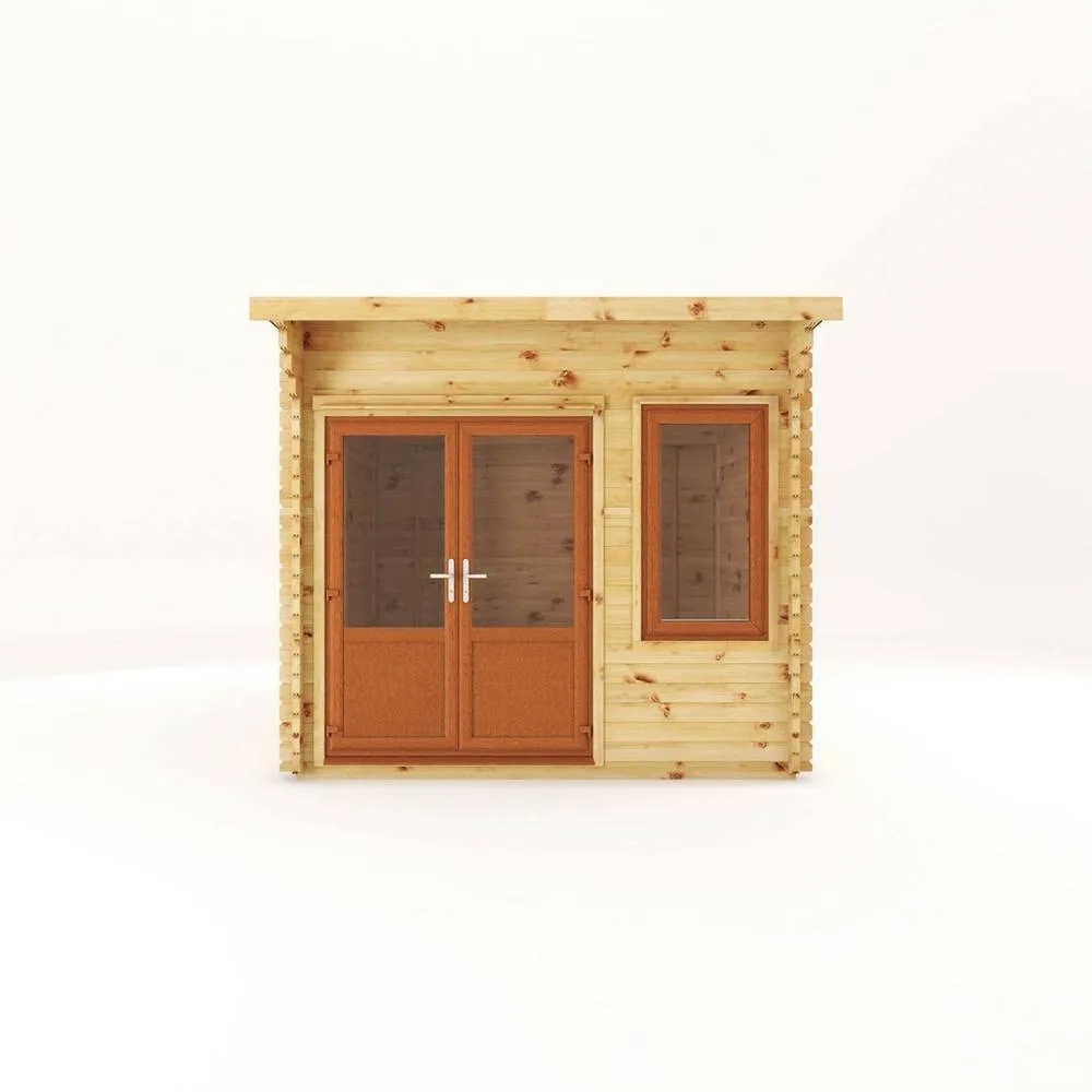 Mercia 3 x 3 m Curved Roof Log Cabin - 44 mm - Oak UPVC Windows & Door in Light Brown 3